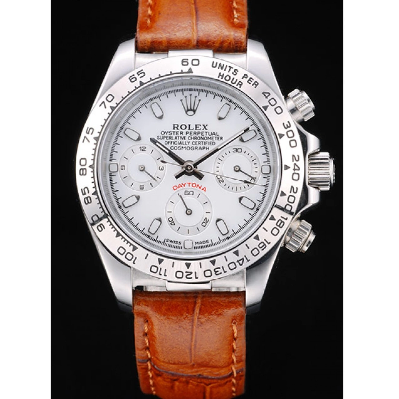 Rolex aaa copy Lady Dial Tachymeter Rolex Strap Daytona Case Brown Steel Leather Stainless White 0711